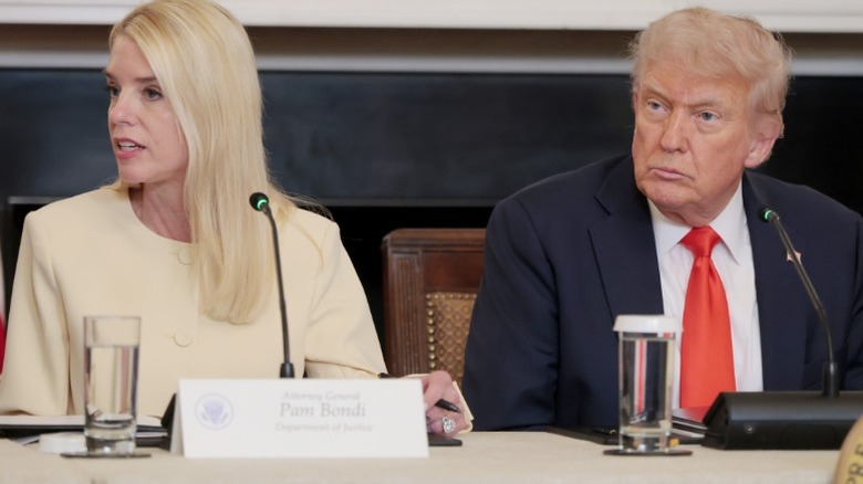 Pam Bondi speaks alongside Donald Trump at a roundtable for members of the Fraternal Order of Police (2025)