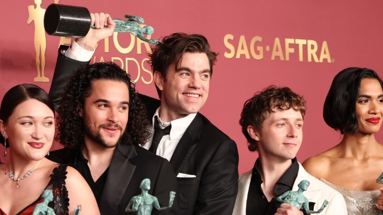 Isa Briones, Jalen Thomas Brooks, Patrick Ball, Gerran Howell, and Supriya Ganesh pose together at the 32nd Annual Actor Awards in Los Angeles, CA (2026)