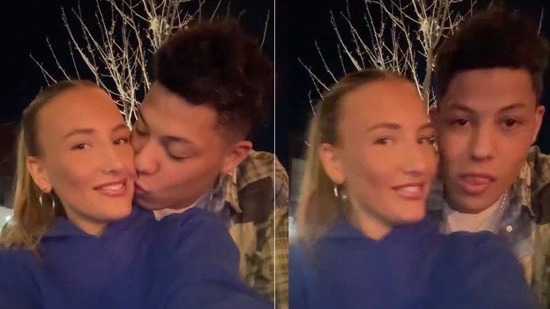 Jackson Mahomes kisses and hugs Shyanne Blankenship