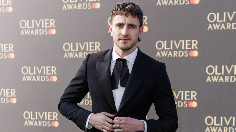 Paul Mescal poses on the Olivier Awards red carpet 