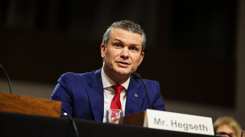 Pete Hegseth photographed testifying before the Senate Armed Services Committee in January 2025