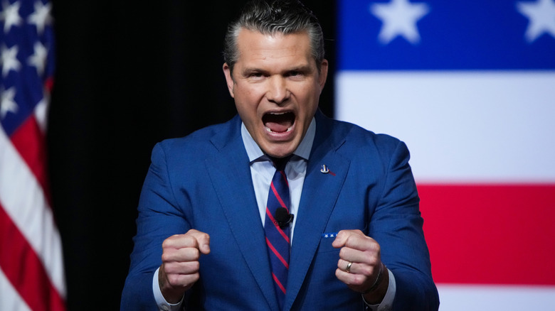 U.S. Secretary of defense Pete Hegseth speaks to senior military leaders at Marine Corps Base Quantico on September 30, 2025 in Quantico, Virginia.