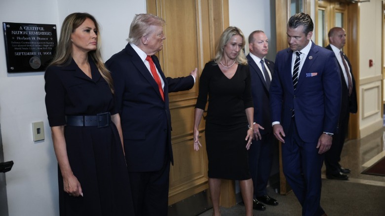 Melania Trump, Donald Trump, Jennifer Hegseth, and Pete Hegseth prepare for an event in Arlington, VA (2025)