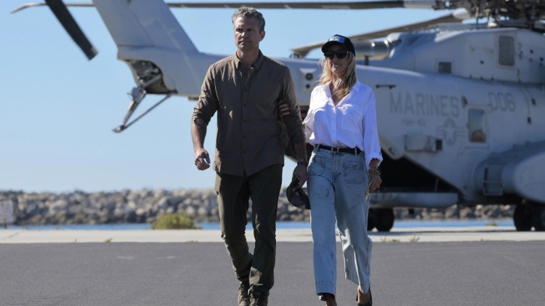 Pete Hegseth and Jennifer Cunningham Hegseth arrive in Oceanside, CA (2025)