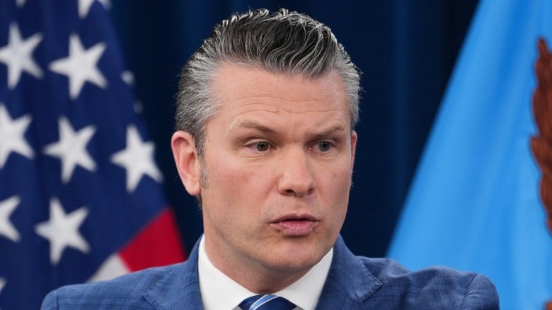 Pete Hegseth speaks during a press briefing at the Pentagon in Arlington, VA (2026)