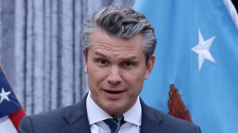 Pete Hegseth speaks during a Christmas service in the Pentagon in Arlington, VA (2025)