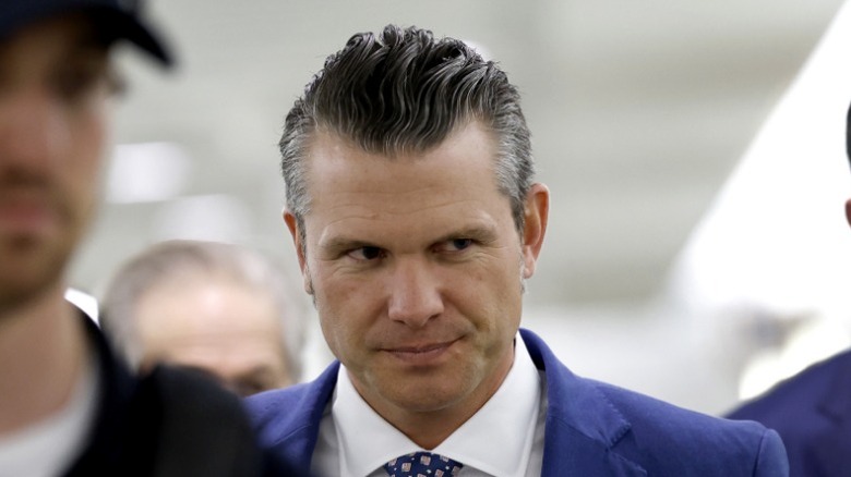 Pete Hegseth walks through the Dirksen Senate Office building in Washington, DC (2024)