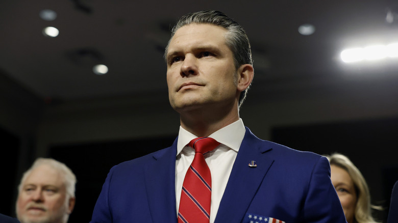 Pete Hegseth looks serious at his Senate hearing