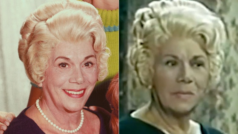 Split image of Bea Benadaret in a publicity photo and in her final episode of Petticoat Junction