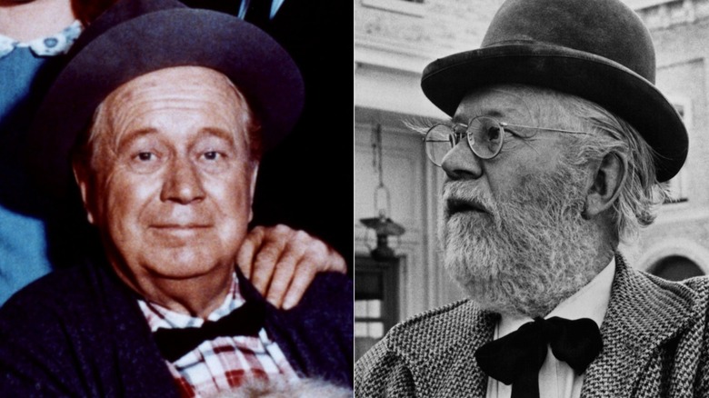 Split image of Edgar Buchanan in Petticoat Junction and in 1977 TV movie The Over the Hill Gang