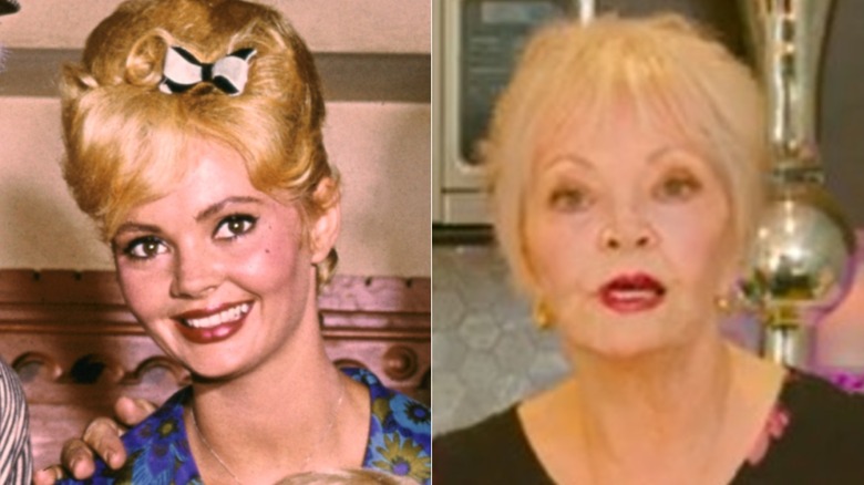 Split image of Jeannine Riley in Petticoat Junction and in recent years
