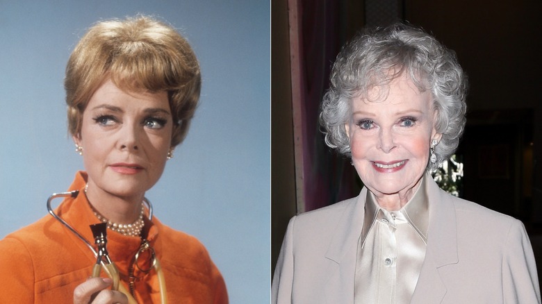 Split image of June Lockhart in Petticoat Junction and in 2015