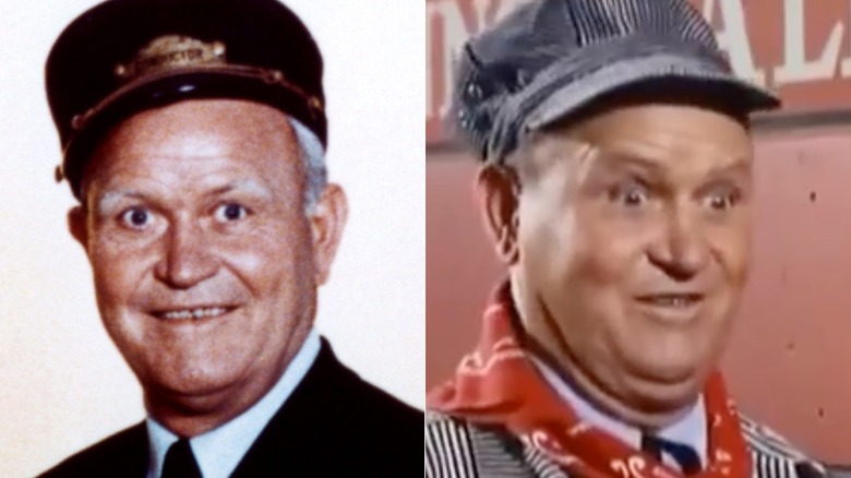 Split image of Rufe Davis in a PR photo for Petticoat Junction and in a scene from the show