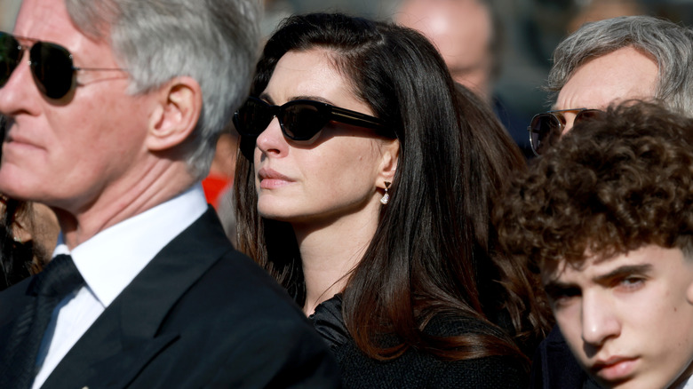 Anne Hathaway attending the funeral of Valentino Garavani on January 23, 2026