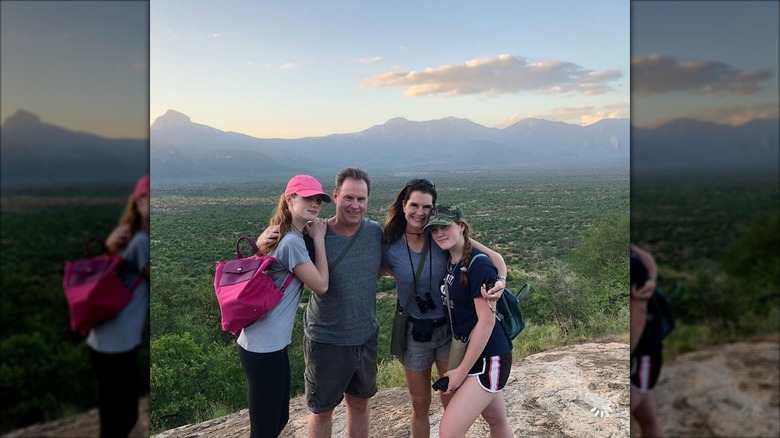 Brooke Shields on top of a hill with Grier, Rowan, and Chirs Henchy.