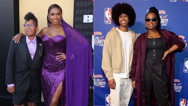 Side-by-side photos of Jennifer Hudson and her son David