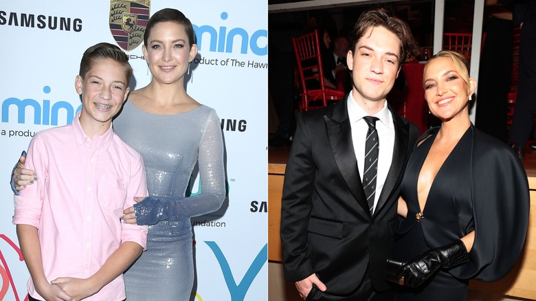 Side-by-side photos of Kate Hudson and son Ryder smiling together