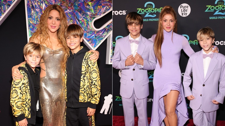 Side-by-side photos of Shakira smiling with her sons