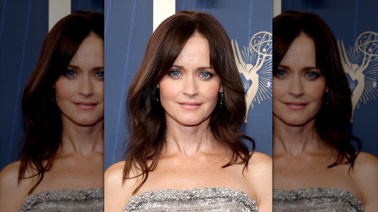 Alexis Bledel in silver strapless dress