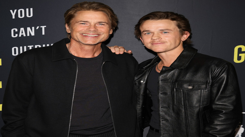 John Owen Lowe and Rob Lowe in black outfits