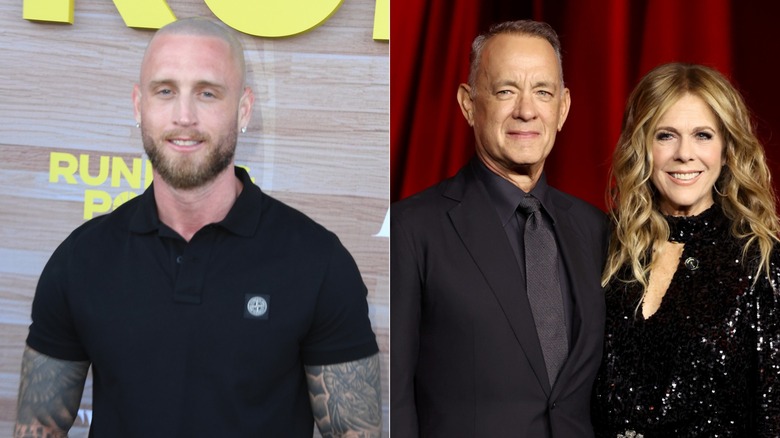 Split images of Chet Hanks vs. Tom Hanks and Rita Wilson