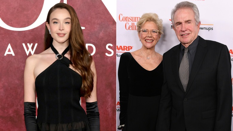 Split image of Ella Beatty vs. Annette Bening and Warren Beatty