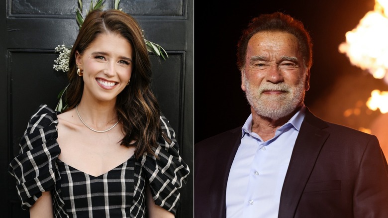 Split image of Katherine Schwarzenegger and Arnold Schwarzenegger