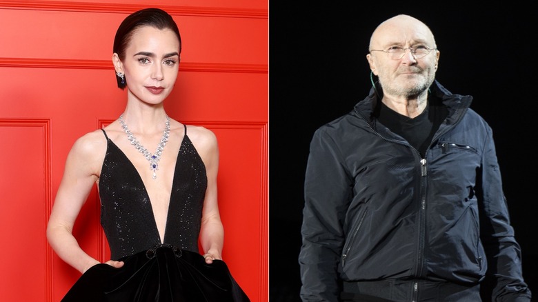 Split image of Lily Collins vs. Phil Collins