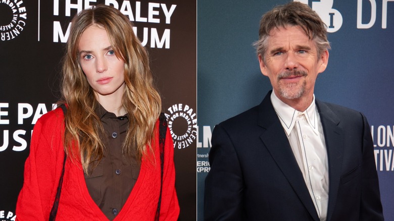 Split image of Maya Hawke & Ethan Hawke