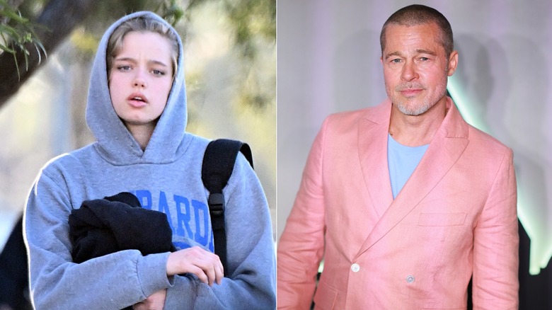 Split image of Shiloh Jolie vs. Brad Pitt
