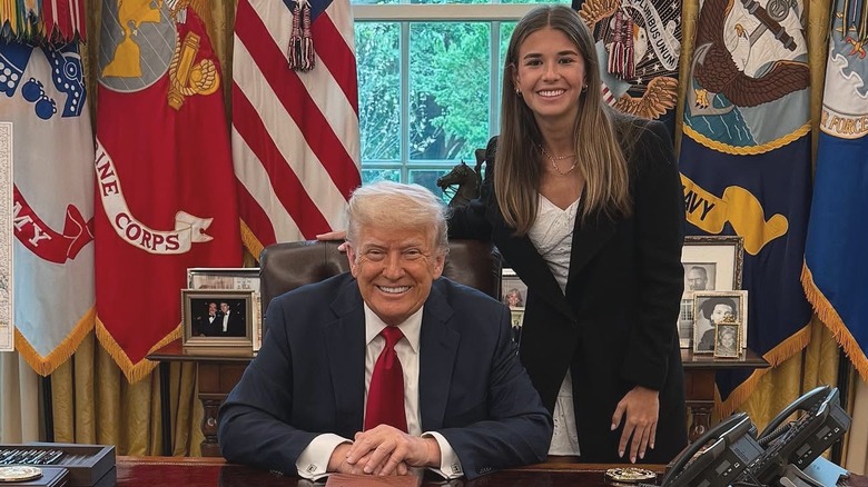 Donald and Kai Trump behind Oval Office desk