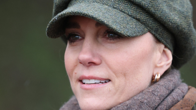 Close-up of Princess Catherine wearing a hate at an event in 2026