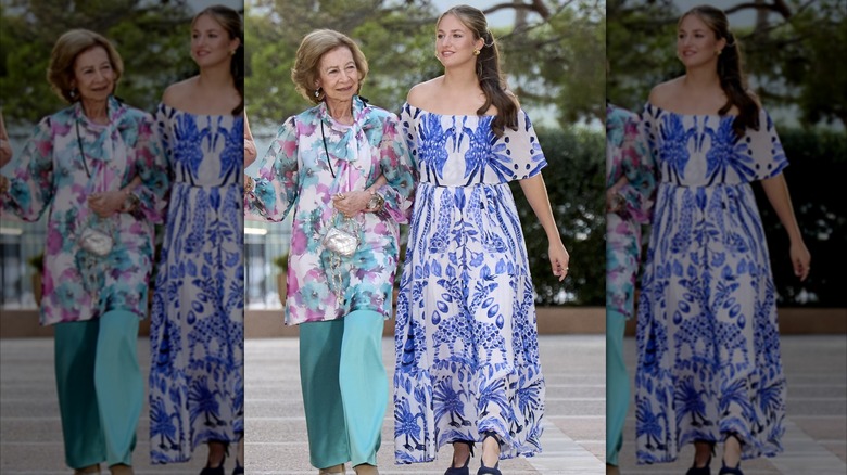 Crown Princess Leonor of Spain and Queen Sofia walking together
