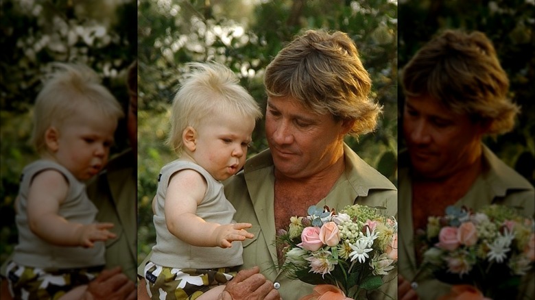Steve Irwin holding his son, Robert Irwin