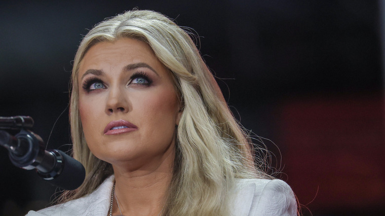 Erika Kirk speaks during the memorial service for her husband, political activist Charlie Kirk at State Farm Stadium on September 21, 2025 in Glendale, Arizona