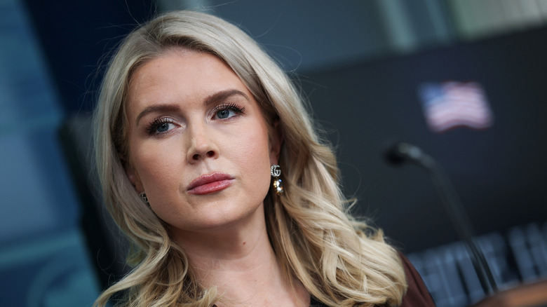 Karoline Leavitt speaks during the press briefing at the White House on November 12, 2025 in Washington, DC