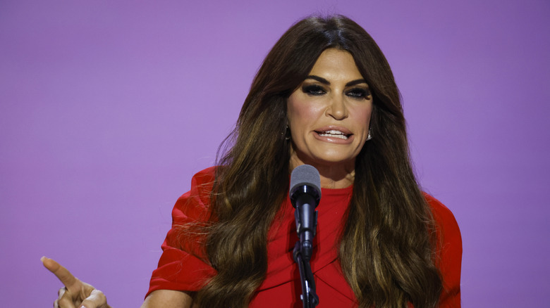 Kimberly Guilfoyle on stage in red at the Republican National Convention on July 17, 2024 in Milwaukee, Wisconsin