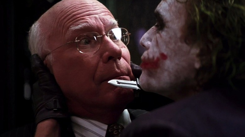 Senator Patrick Leahy is threatened by Heath Ledger's Joker in The Dark Knight.