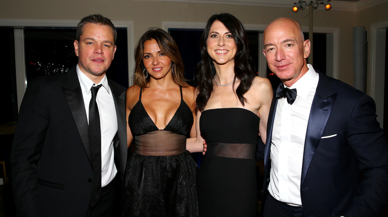 Matt Damon, Luciana Damon, MacKenzie Scott, and Jeff Bezos