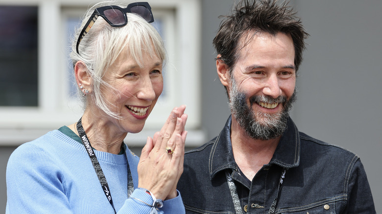 Keanu Reeves and Alexandra Grant during the MotoGP of Germany at Sachsenring Circuit on July 7, 2024 in Hohenstein-Ernstthal, Germany.