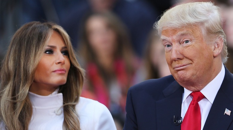 Donald Trump sits with his wife Melania Trump while appearing at an NBC Town Hall at the Today Show on April 21, 2016 in New York City (2016)