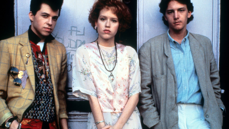 Jon Cryer, Molly Ringwald and Andrew McCarthy on set of the film 'Pretty In Pink', 1986.