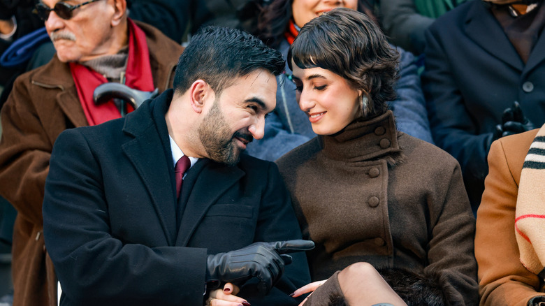 Zohran Mamdani and wife Rama Duwaji during his inauguration ceremony at City Hall