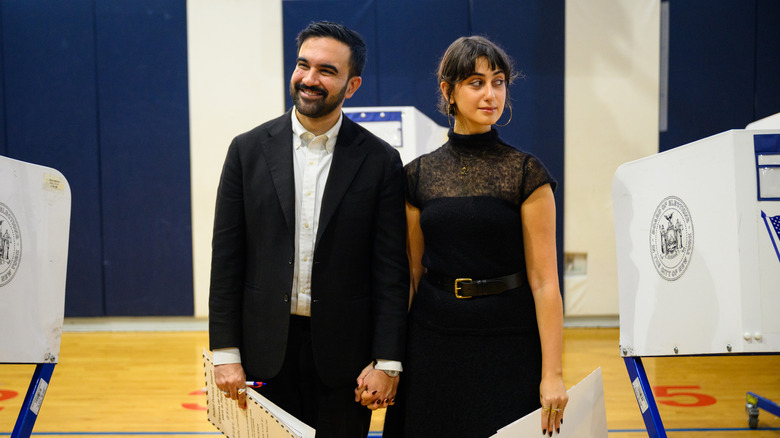 Zohran Mamdani and his wife Rama Duwaji voting for the NYC mayoral election in November 2025