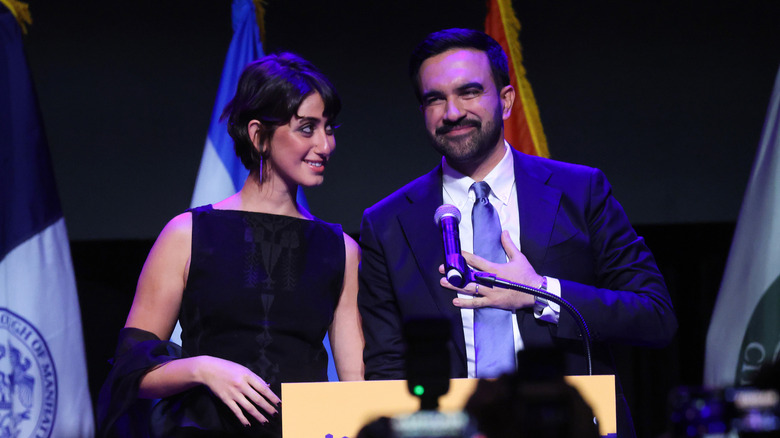 Zohran Mamdani and wife Rama Duwaji celebrate his victory in the NYC mayoral election in November 2025