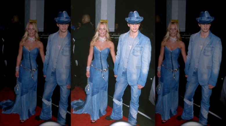 (l-r): Britney Spears and Justin Timberlake posing on the red carpet