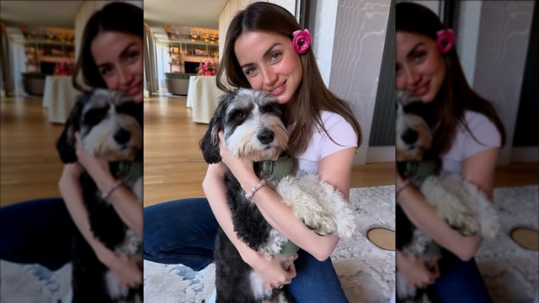 Ana de Armas and her dog, in a photo she shared to Instagram in May 2025