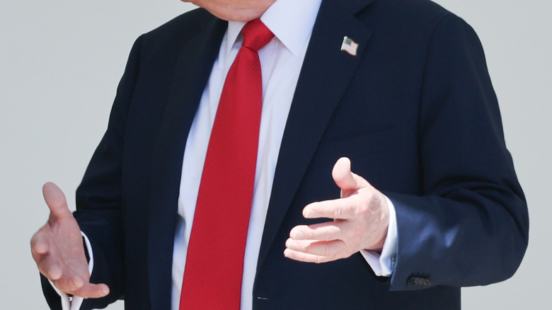 Close on Donald Trump's shoulder in a suit