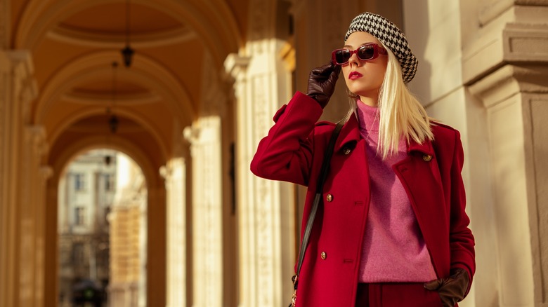 woman in pink and red outfit