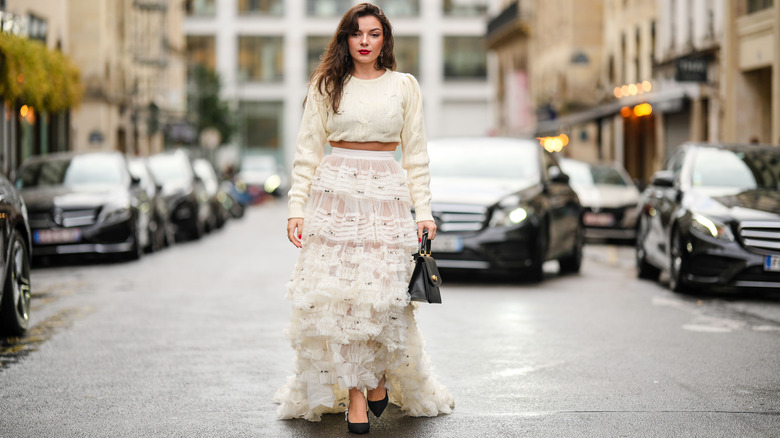 woman in frilly ankle-length skirt